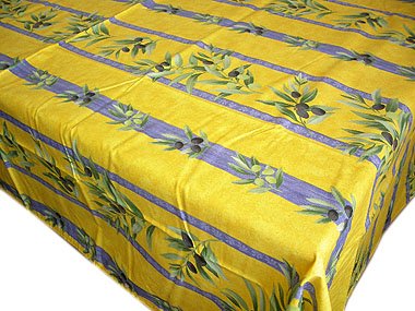 French coated tablecloth, linear (olives. yellow x blue)